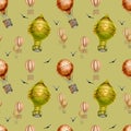 Retro hot air balloon vintage style watercolor seamless pattern isolated. Royalty Free Stock Photo