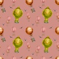 Retro hot air balloon vintage style watercolor seamless pattern isolated. Royalty Free Stock Photo