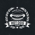 Retro Hot dog logo, Fast food badge illustration, Vector vintage emblem, rustic modern style Royalty Free Stock Photo