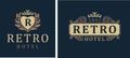 Retro Hotel. Letter emblem R in heart with crown. Luxury logotype template calligraphic ornament lines. Vector icon for the hotel