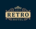 Retro Hotel. Luxury Logo template calligraphic ornament lines.