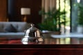 Retro Hotel Reception Counter desk with Bell, Vintage Service Bell, Generative AI Illustration