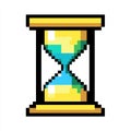 Retro hourglass symbol represented as a pixel art design, reminiscent of vintage digital games and classic 8-bit