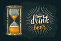 Retro hourglass with beer. Vector vintage engraving Royalty Free Stock Photo