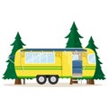 Retro house on wheels for traveling. Car travel. Vector flat illustration. Motorhome with lights Royalty Free Stock Photo