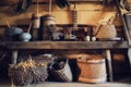 Retro houseware. Antique household items of peasant