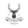 Retro hunting club with deer head vector logo. Black silhouette of vintage trophy with advertisement for elegant Royalty Free Stock Photo