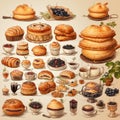 retro illustration of bread croissants berries fruit bakery food retro illustration of bread croissants berries fruit bakery food