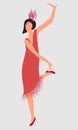 Retro illustration. The dark-haired girl of 1920s in a red dress, dancing an incendiary dance Royalty Free Stock Photo