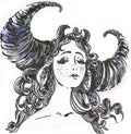 Beautiful girl with horns on her head. Graphic Gothic illustration capricorn goat zodiac sign horoscope astrology