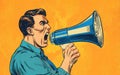 Man Shouting Through Megaphone in Pop Art Style Royalty Free Stock Photo