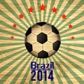 Retro Illustration football card in Brazil flag colors. Soccer ball