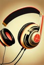 Retro illustration of headphone on grunge background