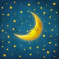 Retro illustration of night time with stars and moon