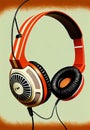 Retro illustration of orange headphone