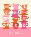 Retro illustration of stacks of tea cups Royalty Free Stock Photo