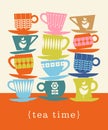 Retro illustration of stacks of tea cups Royalty Free Stock Photo