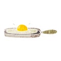 retro illustration style quirky cartoon fried egg in frying pan Royalty Free Stock Photo