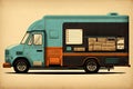 Retro illustration of a truck with a box in the foreground