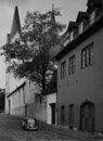 Retro Image of a street in Koblenz Gemany with an old vintage automobile