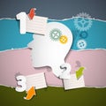 Retro Infographic Layout with Paper Head, Cogs