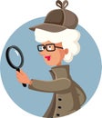 Senior Detective Granny Holding a Magnifier Looking for Clues Character Royalty Free Stock Photo