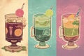 retro-inspired beverage art with pastel retro colors and nostalgic design elements