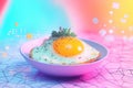 Retro-inspired minimalistic concept with sunny-side-up egg on geometric background