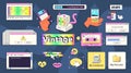 Retro interface stickers. Old computer y2k technology weird elements, web window error tab game ui 2000s 90s 80s vintage Royalty Free Stock Photo