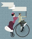 Retro invitation with a biking couple