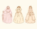 Retro isolated women sketches. Vintage collection of retro women Royalty Free Stock Photo