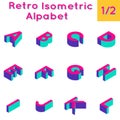 Retro isometric bright computer game alphabet set