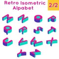 Retro isometric bright computer game alphabet set