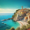 retro italian landscape vintage postcard from sunny vibes art