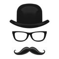 Retro Italy Bowler,Mustaches and Glasses Icon. 3d Rendering