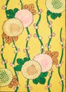 Retro Japanese Art Design Yellow Background Flowers Green Stems
