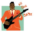 Retro jazz music concept, guitar man