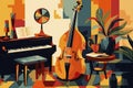 Retro Jazz Scene Flat Design Illustration Royalty Free Stock Photo