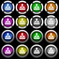Retro joystick white icons in round glossy buttons on black background