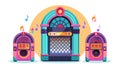 Retro Jukeboxes with Colorful Neon Lights and Music Notes, vector design Generative AI Royalty Free Stock Photo
