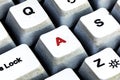 Retro Keyboard with A button in red color. A button keyboard in close up macro