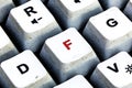 Retro Keyboard with D button in red color. D button keyboard in close up macro