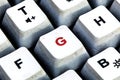 Retro Keyboard with D button in red color. D button keyboard in close up macro
