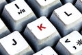 Retro Keyboard with H button in red color. H button keyboard in close up macro