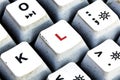 Retro Keyboard with H button in red color. H button keyboard in close up macro