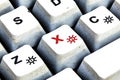 Retro Keyboard with H button in red color. H button keyboard in close up macro