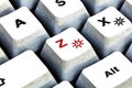 Retro Keyboard with H button in red color. H button keyboard in close up macro