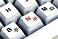 Retro Keyboard with N button in red color. N button keyboard in close up macro