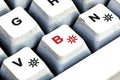 Retro Keyboard with V button in red color. V button keyboard in close up macro