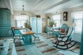 Retro kitchen interior in blue tones